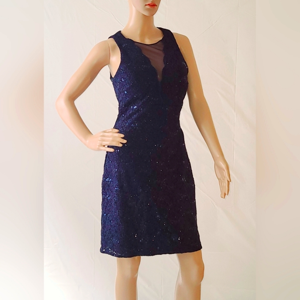Nightway Short Lace Cocktail Dress - Navy Blue